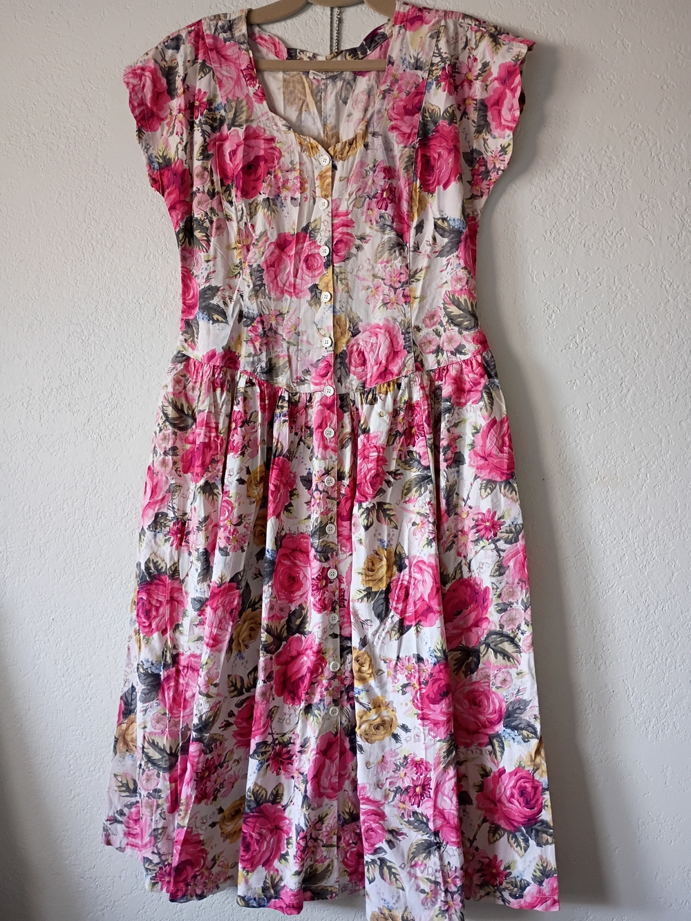 Vintage STARINA Cottage Core 80's -Pink Floral Button-Front Dress Size M